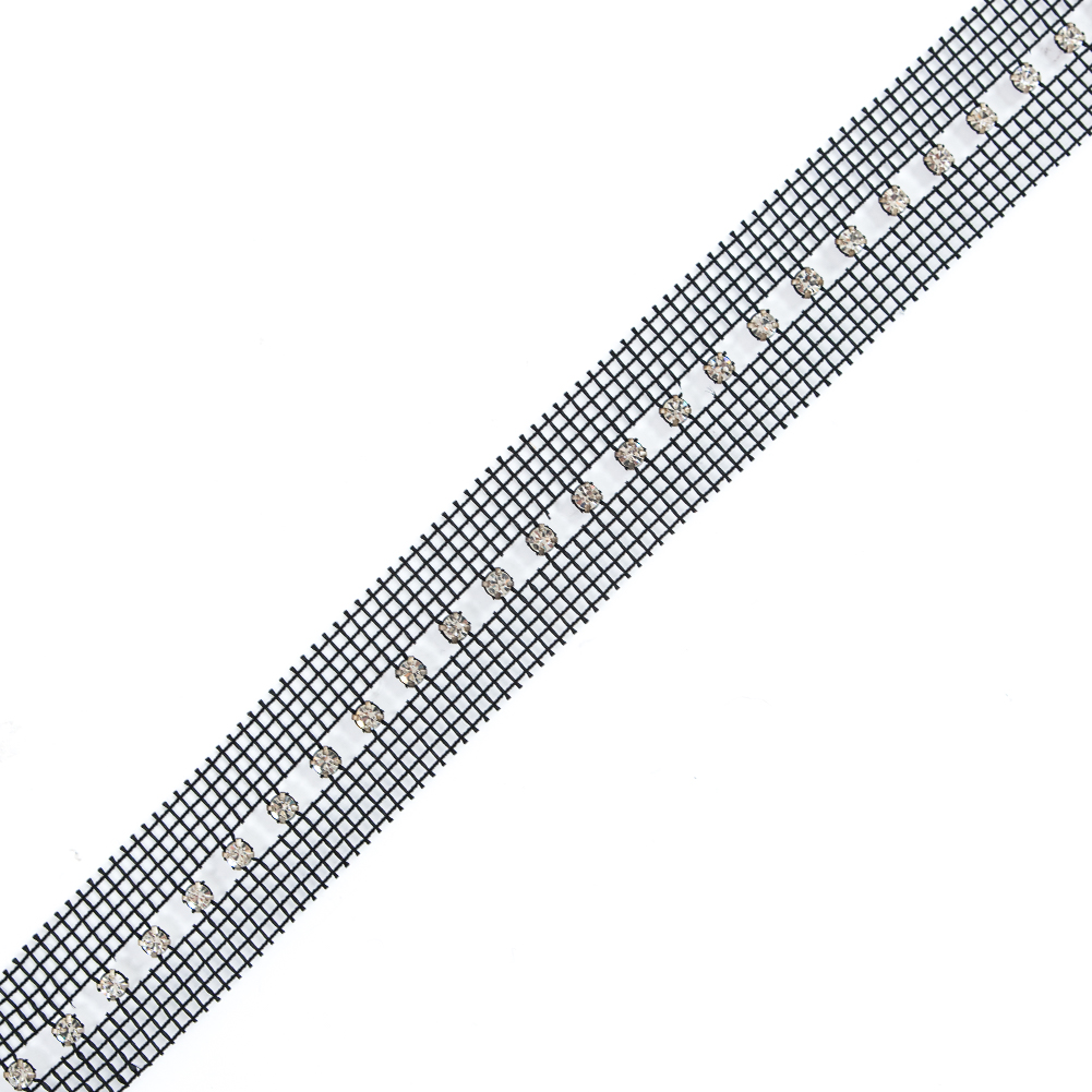 Silver and Black 1 Row Rhinestone Trimming – 1.25″ Silver and Black 1 Row Rhinestone Trimming – 1.25″