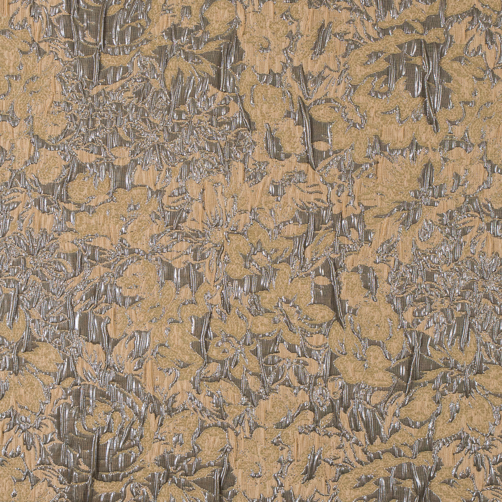 Metallic Gunmetal and Tan Abstract Floral Brocade/Jacquard Metallic Gunmetal and Tan Abstract Floral Brocade/Jacquard
