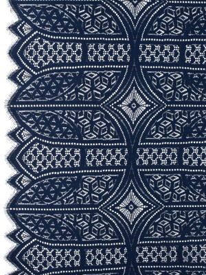 Lace with Finished Eyelash Edges – Navy Geometric Lace with Finished Eyelash Edges – Navy Geometric