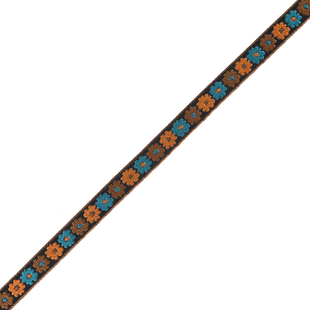 Orange and Blue Floral Embroidered Ribbon – 0.5″ Orange and Blue Floral Embroidered Ribbon – 0.5″
