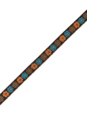 Orange and Blue Floral Embroidered Ribbon – 0.5″ Orange and Blue Floral Embroidered Ribbon – 0.5″