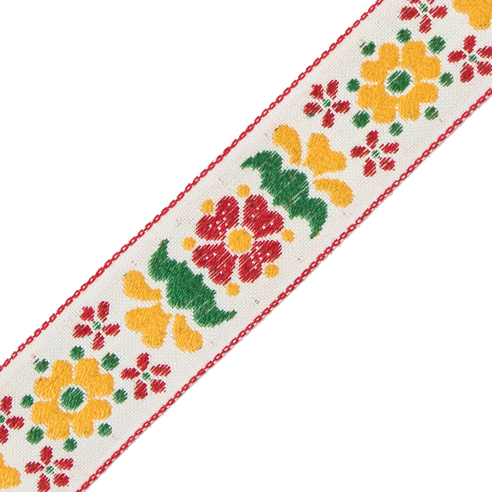 German Red and Yellow Floral Jacquard Ribbon - 0.875"