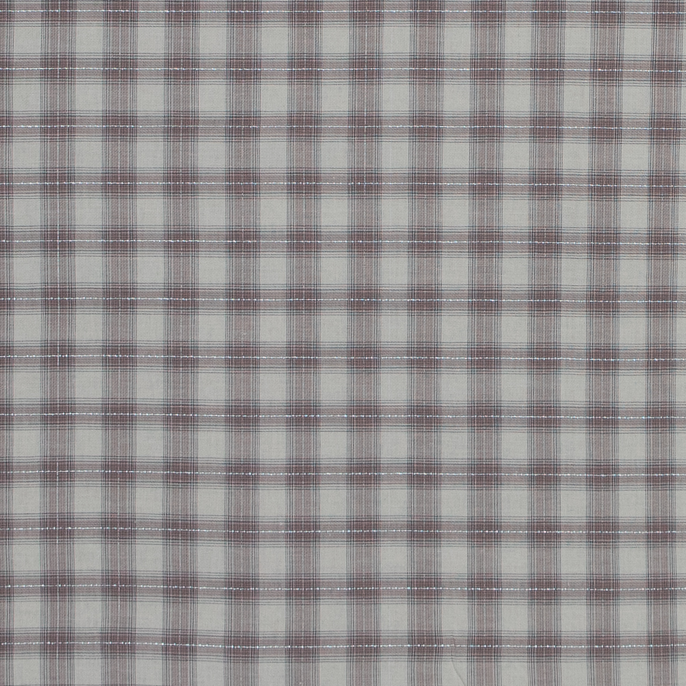 Italian Warm Gray Metallic Tartan Plaid Cotton Voile Italian Warm Gray Metallic Tartan Plaid Cotton Voile