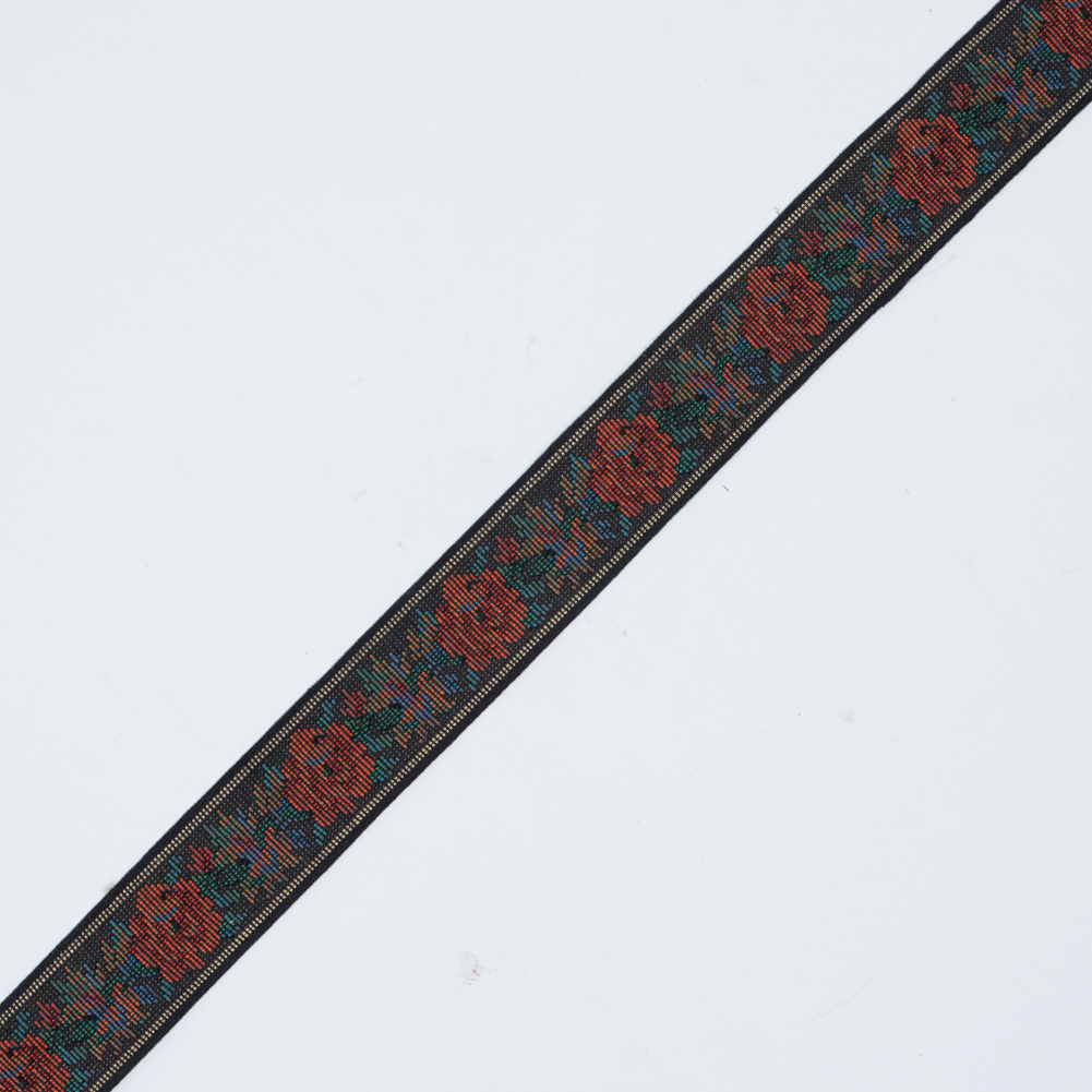 Orange and Black Floral Jacquard Ribbon – 1.125″ Orange and Black Floral Jacquard Ribbon – 1.125″