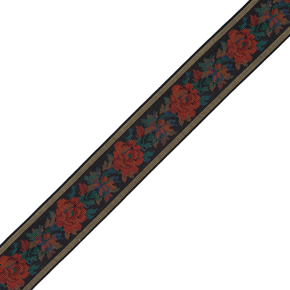 Orange and Black Floral Jacquard Ribbon – 2.25″ Orange and Black Floral Jacquard Ribbon – 2.25″