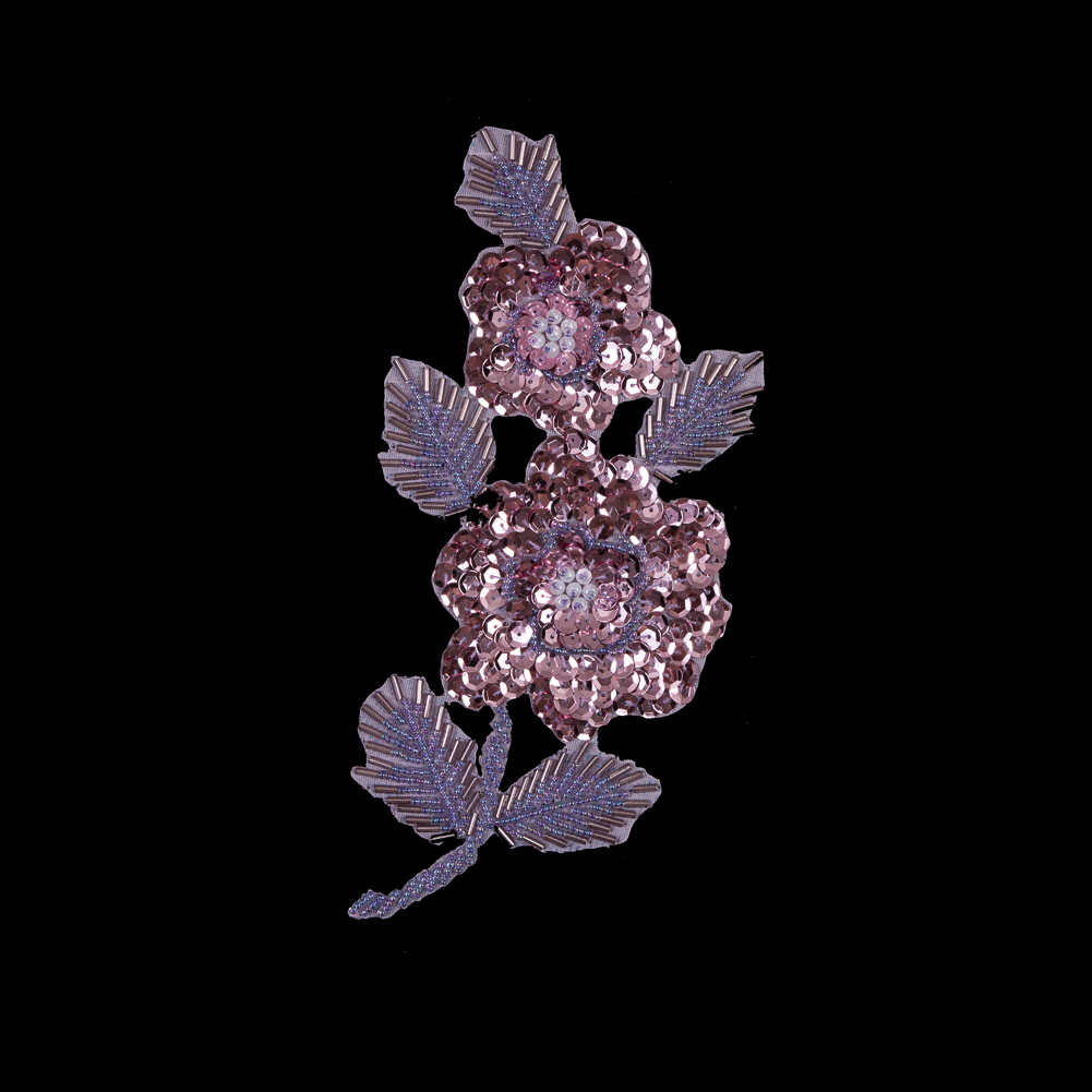 Pink Beaded and Sequined Floral Applique – 8″ x 4″ Pink Beaded and Sequined Floral Applique – 8″ x 4″