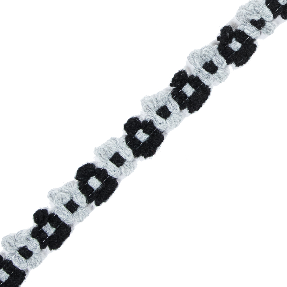 Black and Gray Floral Yarn Trim - 0.5"