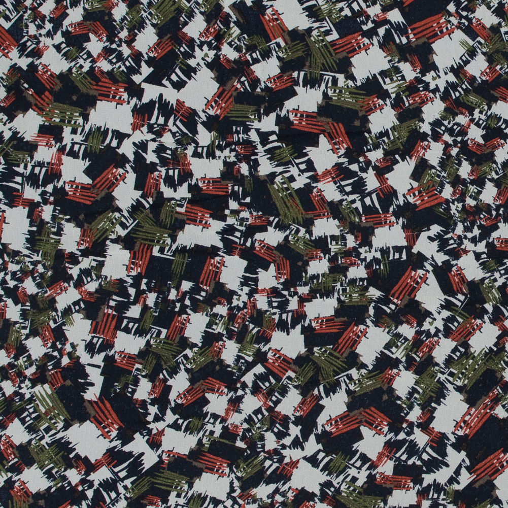 Jason Wu Navy, Burnt Orange and Green Abstract Silk Chiffon Jason Wu Navy, Burnt Orange and Green Abstract Silk Chiffon