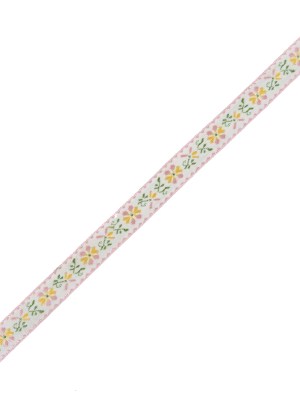 Pink, Yellow and Green Floral German Jacquard Ribbon – 0.625″ Pink, Yellow and Green Floral German Jacquard Ribbon – 0.625″