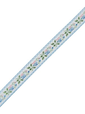 Blue, Green and Pink Floral German Jacquard Ribbon – 0.875″ Blue, Green and Pink Floral German Jacquard Ribbon – 0.875″