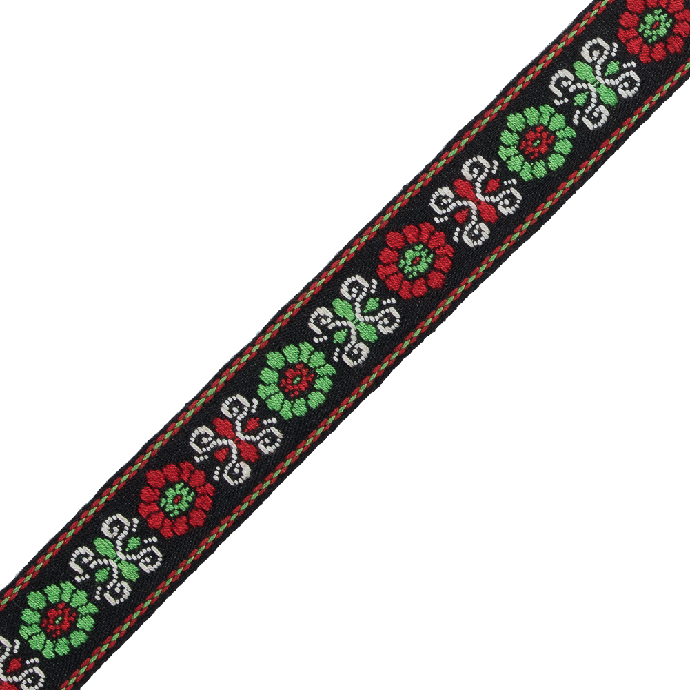 Red and Green Floral German Jacquard Ribbon - 0.75"