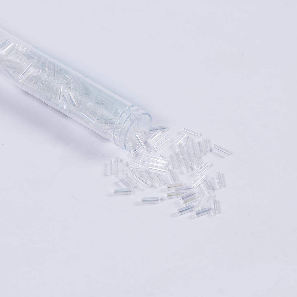 Clear Iridescent Czech Bugle Seed Beads – Size 3 Clear Iridescent Czech Bugle Seed Beads – Size 3