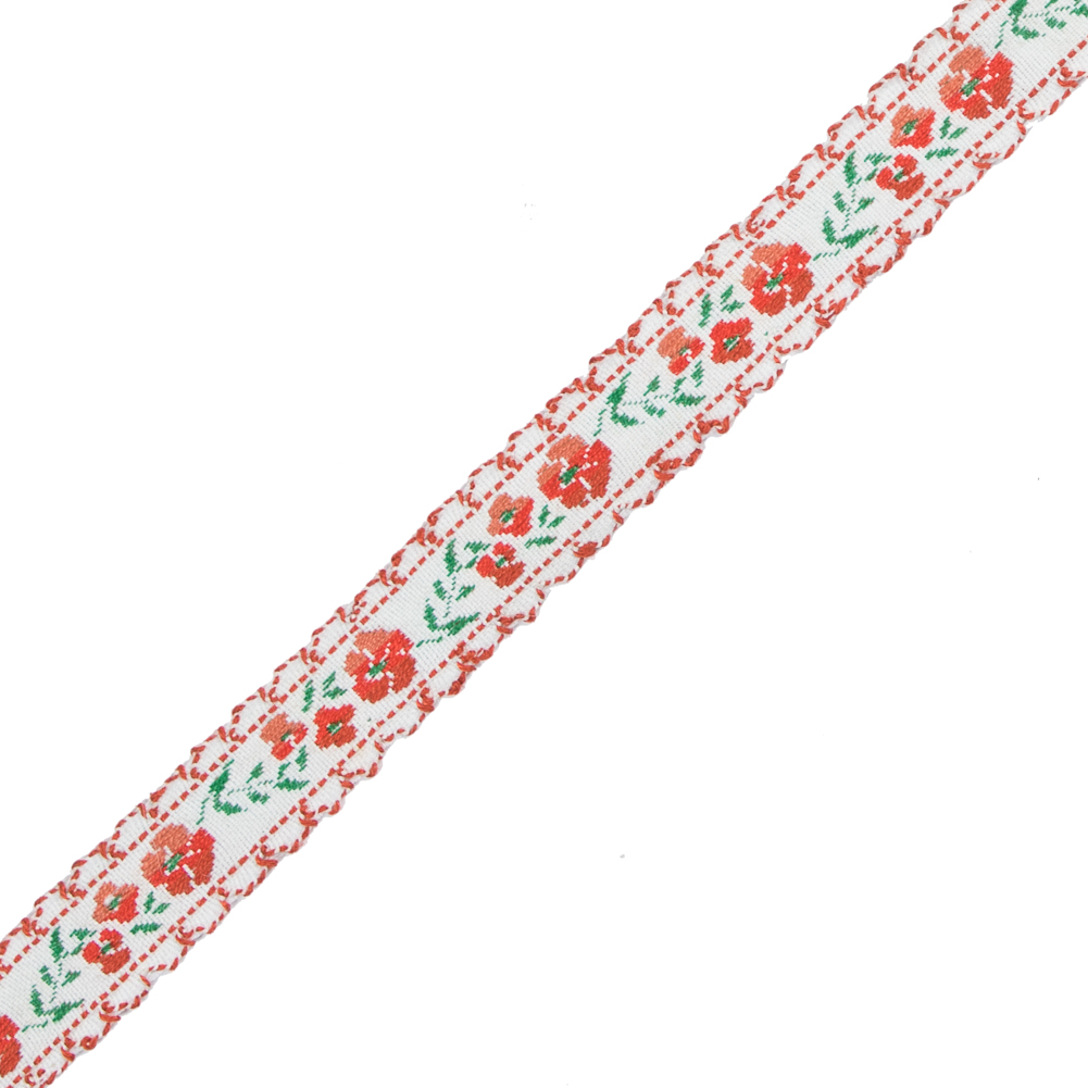 Orange Floral German Jacquard Ribbon - 0.5"