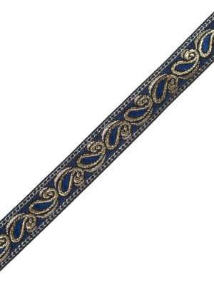 Blue and Metallic Gold Paisley Jacquard Ribbon – 1″ Blue and Metallic Gold Paisley Jacquard Ribbon – 1″