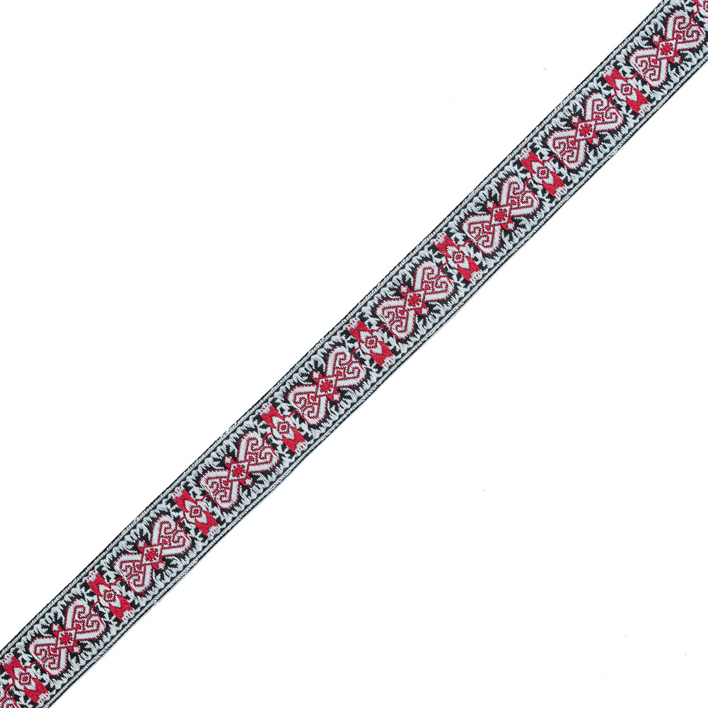 Red and White Geometric German Jacquard Ribbon – 1″ Red and White Geometric German Jacquard Ribbon – 1″