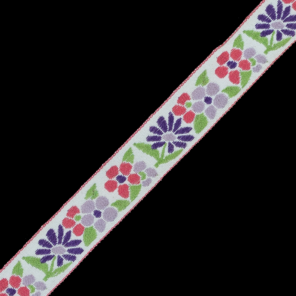 German Pink and Purple Floral Jacquard Ribbon - 0.75"