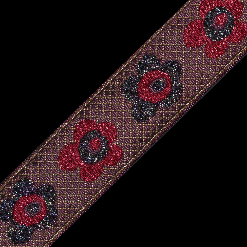 Red and Iridescent Metallic Floral Jacquard Ribbon - 1.25"