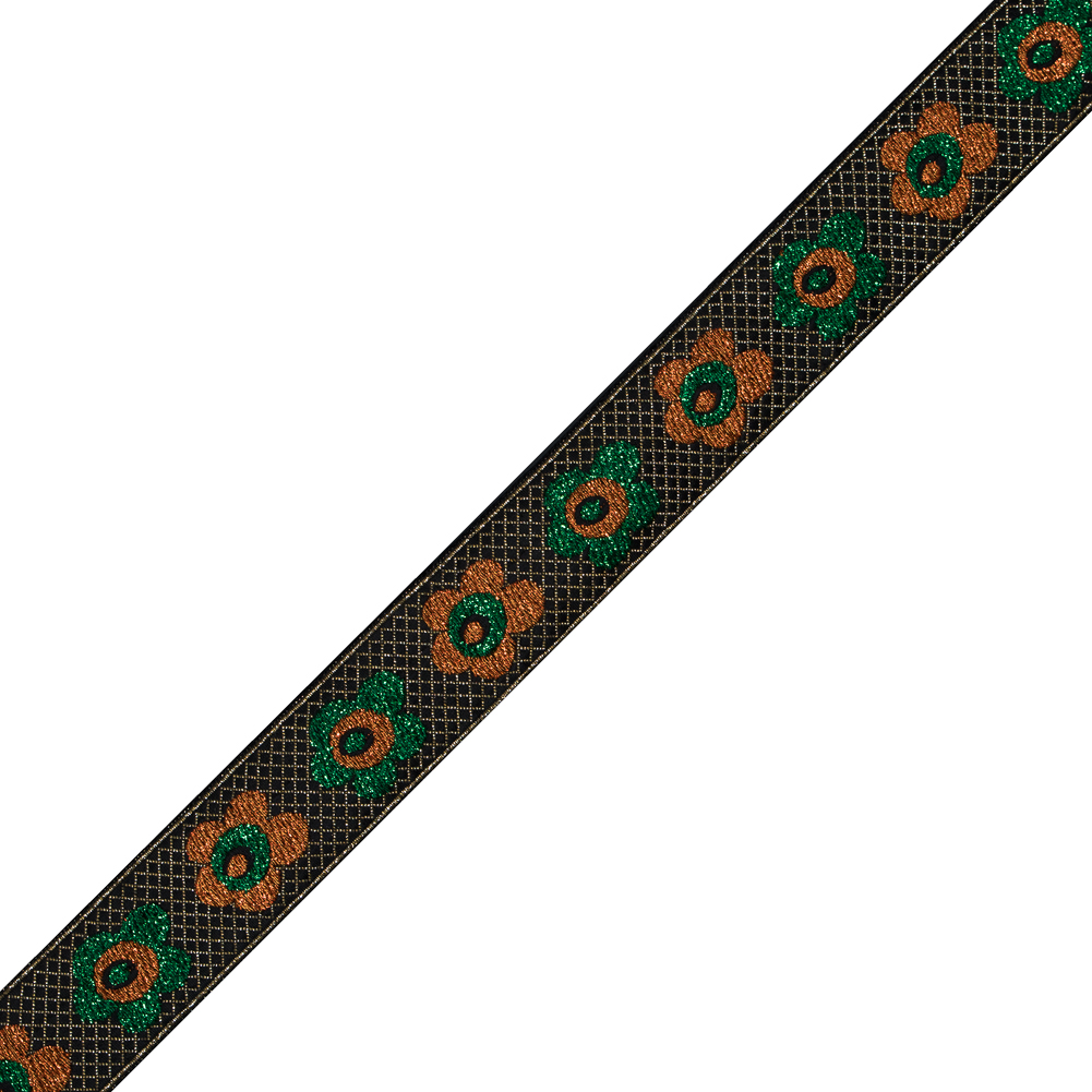 Green and Orange Metallic Floral Jacquard Ribbon – 1.25″ Green and Orange Metallic Floral Jacquard Ribbon – 1.25″