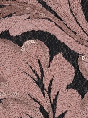 Embroidered Netting with Sequins – Coral Pink Floral Embroidered Netting with Sequins – Coral Pink Floral