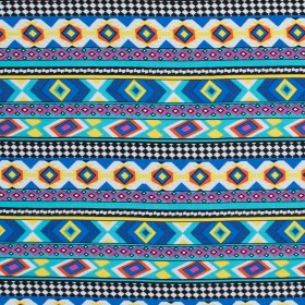 Deep Ultramarine and Yellow Geometric Stripes Printed Rayon Challis Deep Ultramarine and Yellow Geometric Stripes Printed Rayon Challis