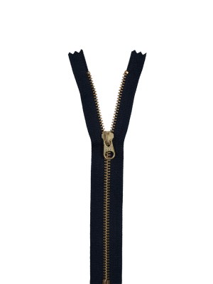 Metal Closed Bottom Zipper with Gold Teeth 8″ – Navy Metal Closed Bottom Zipper with Gold Teeth 8″ – Navy