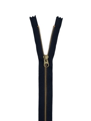Metal Closed Bottom Zipper with Gold Teeth 9″ – Navy Metal Closed Bottom Zipper with Gold Teeth 9″ – Navy