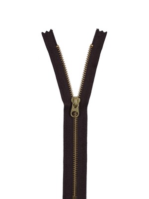 Metal Closed Bottom Zipper with Gold Teeth 8″ – Dark Brown Metal Closed Bottom Zipper with Gold Teeth 8″ – Dark Brown