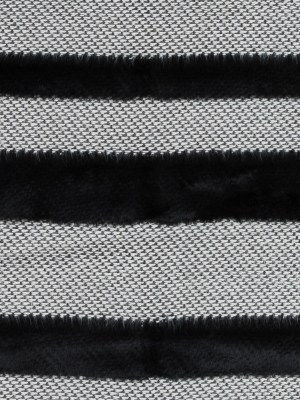 Novelty Black And White Cotton Knit with Black Faux Fur Awning Stripes Novelty Black And White Cotton Knit with Black Faux Fur Awning Stripes