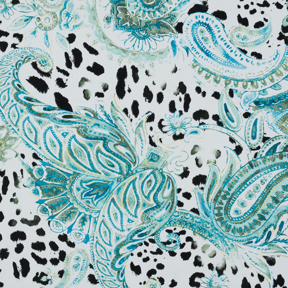 Green and Blue Paisley Stretch Cotton Sateen Green and Blue Paisley Stretch Cotton Sateen