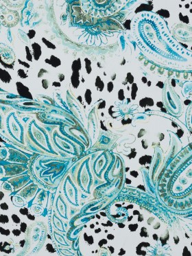 Green and Blue Paisley Stretch Cotton Sateen Green and Blue Paisley Stretch Cotton Sateen
