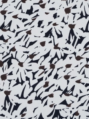 White, Navy and Brown Floral Stretch Cotton Pique White, Navy and Brown Floral Stretch Cotton Pique