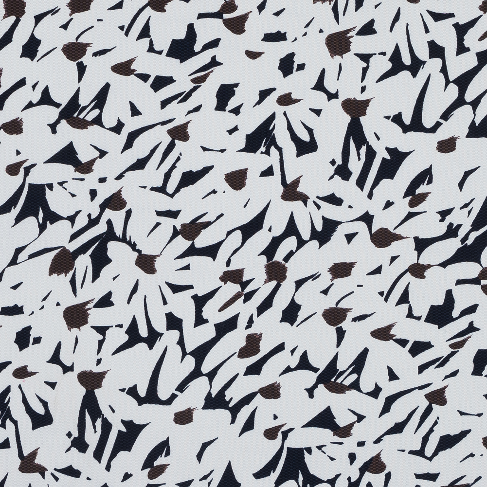 White, Navy and Brown Floral Stretch Cotton Pique White, Navy and Brown Floral Stretch Cotton Pique