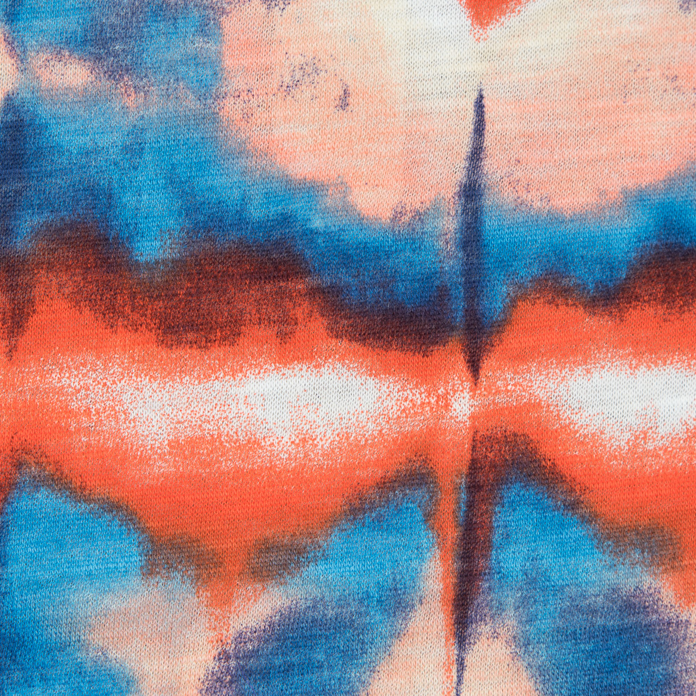 Blue and Orange Abstract Printed Cotton Jersey