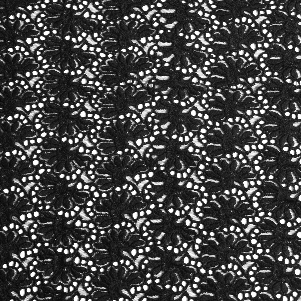Black Floral Partially Netted Lace Black Floral Partially Netted Lace