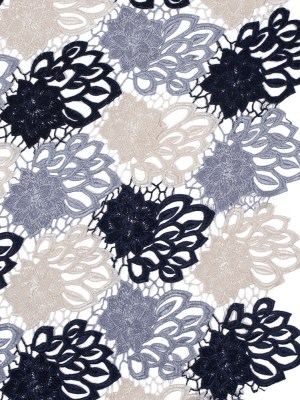 Guipure Lace – Navy, Gray and Ivory Tri-Color Floral Guipure Lace – Navy, Gray and Ivory Tri-Color Floral