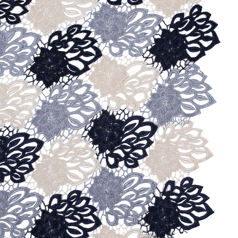 Guipure Lace – Navy, Gray and Ivory Tri-Color Floral Guipure Lace – Navy, Gray and Ivory Tri-Color Floral