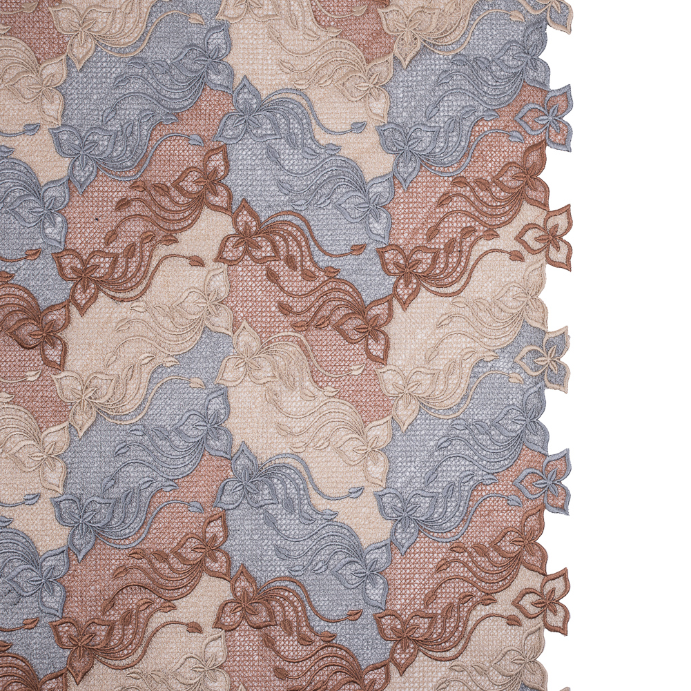 Guipure Lace – Copper, Gray and Cream Tri-Color Floral Chevrons Guipure Lace – Copper, Gray and Cream Tri-Color Floral Chevrons