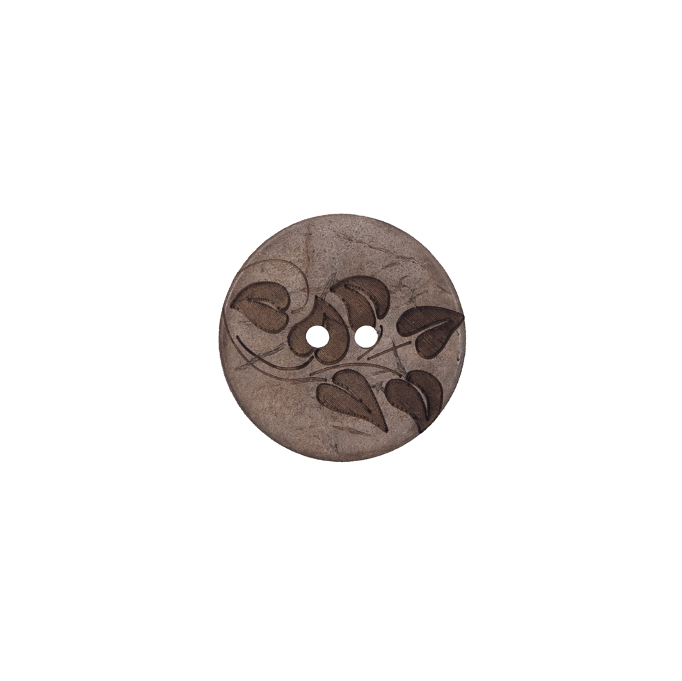 Italian Brown Leafy Etched Coconut Button – 24L/15mm Italian Brown Leafy Etched Coconut Button – 24L/15mm