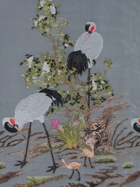 White and Green Asian-Influenced Burnout with Cranes and Branches White and Green Asian-Influenced Burnout with Cranes and Branches