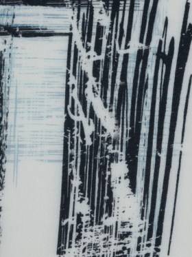 White, Black and Orange Abstract Printed Rayon Crepe White, Black and Orange Abstract Printed Rayon Crepe