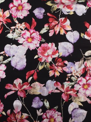 Black Ponte Knit with Multicolor Floral Foil Design Black Ponte Knit with Multicolor Floral Foil Design