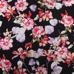 Black Ponte Knit with Multicolor Floral Foil Design Black Ponte Knit with Multicolor Floral Foil Design