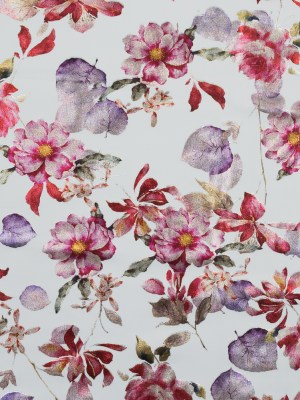 White Ponte Knit with Red Floral Foil Design White Ponte Knit with Red Floral Foil Design