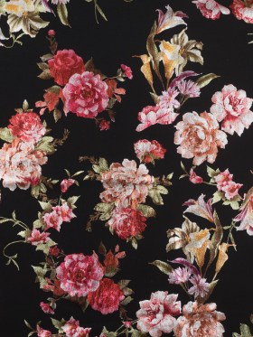 Black Ponte Knit with Multicolor Floral Foil Design Black Ponte Knit with Multicolor Floral Foil Design