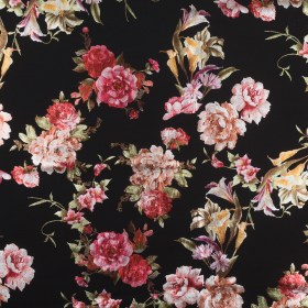 Black Ponte Knit with Multicolor Floral Foil Design Black Ponte Knit with Multicolor Floral Foil Design