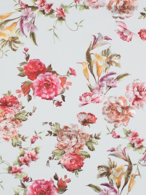 White Ponte Knit with Multicolor Floral Foil Design White Ponte Knit with Multicolor Floral Foil Design