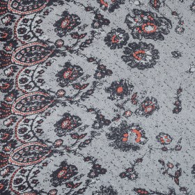Gray, White and Coral Abstract Printed Silk Chiffon Gray, White and Coral Abstract Printed Silk Chiffon