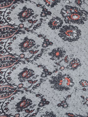 Gray, White and Coral Abstract Printed Silk Chiffon Gray, White and Coral Abstract Printed Silk Chiffon