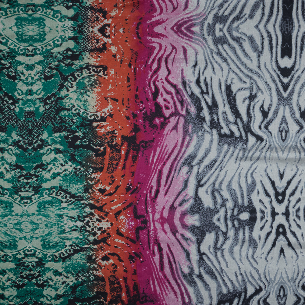 Green, Pink and White Python and Zebra Printed Silk Chiffon Green, Pink and White Python and Zebra Printed Silk Chiffon