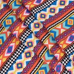 Orange/Blue Geometric Stripes Printed Rayon Woven Orange/Blue Geometric Stripes Printed Rayon Woven